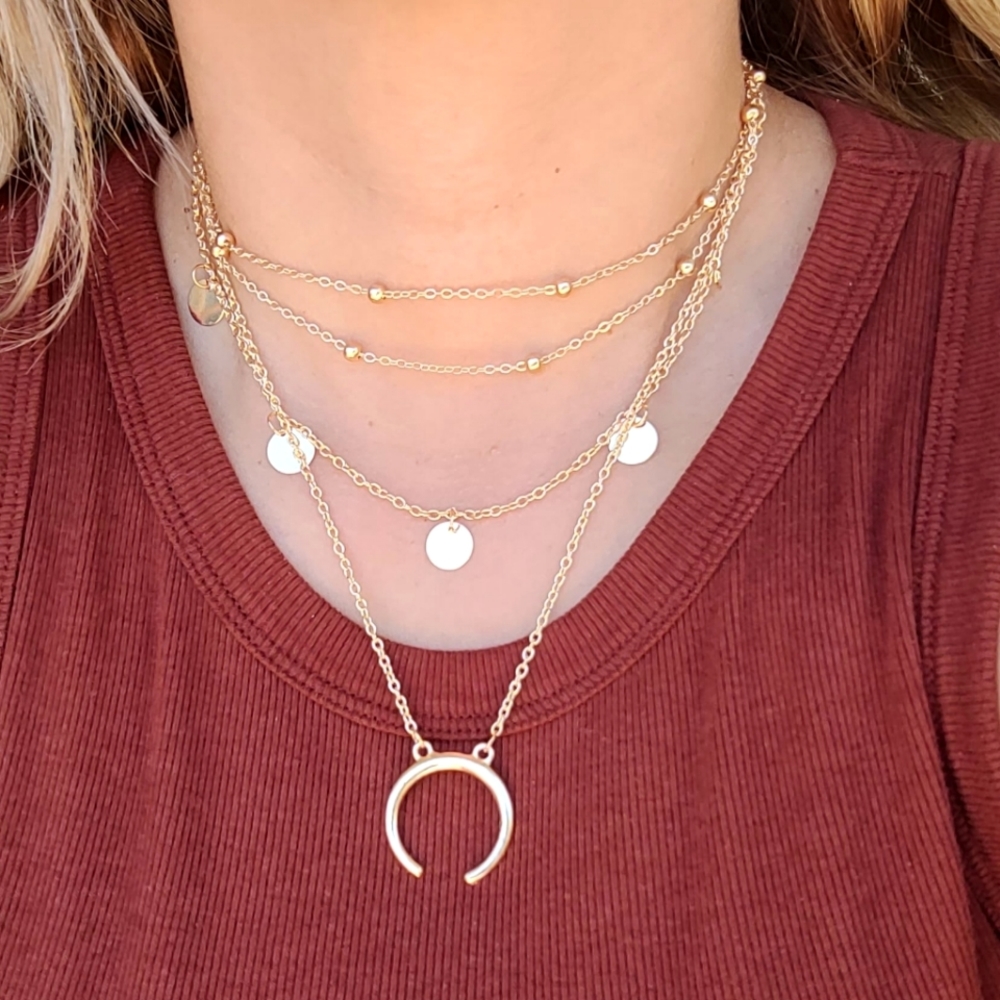 Upside down moon layered necklace